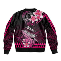 Black bomber jacket with pink floral back graphic and ribbed stand collar