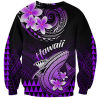 Unisex purple-and-black shark Hawaii sweatshirt with flower and Kakau-style graphic