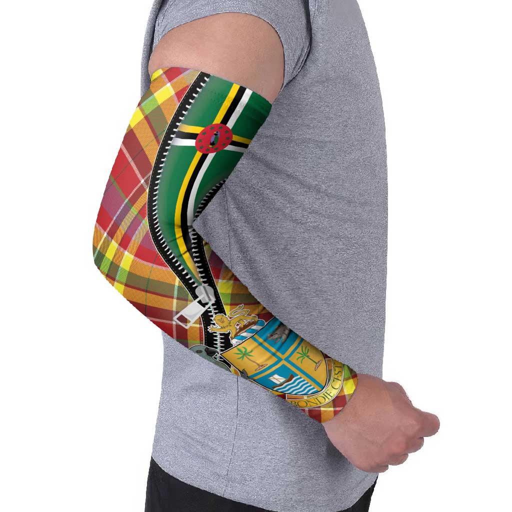 Dominica Creole Day Arm Sleeves Madras Pattern Zipper Stylized - Wonder Print Shop