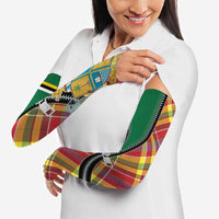 Dominica Creole Day Arm Sleeves Madras Pattern Zipper Stylized - Wonder Print Shop