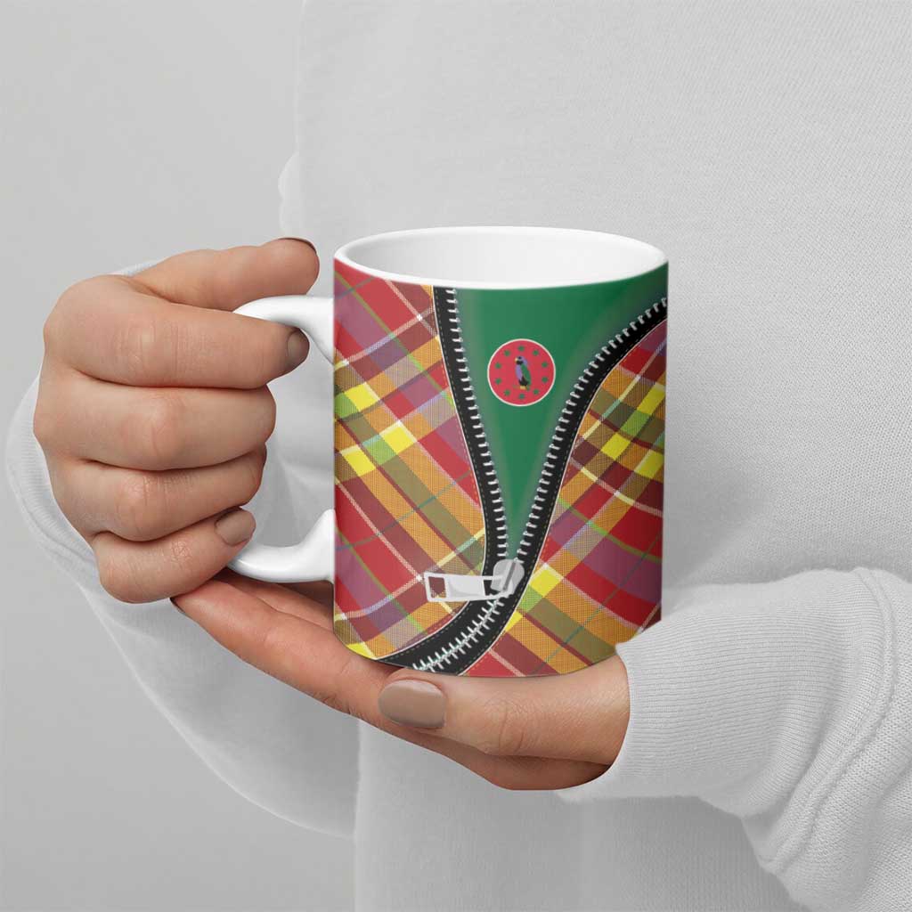 Dominica Creole Day Ceramic Mug Madras Pattern Zipper Stylized - Wonder Print Shop