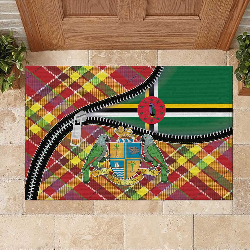 Dominica Creole Day Rubber Doormat Madras Pattern Zipper Stylized - Wonder Print Shop