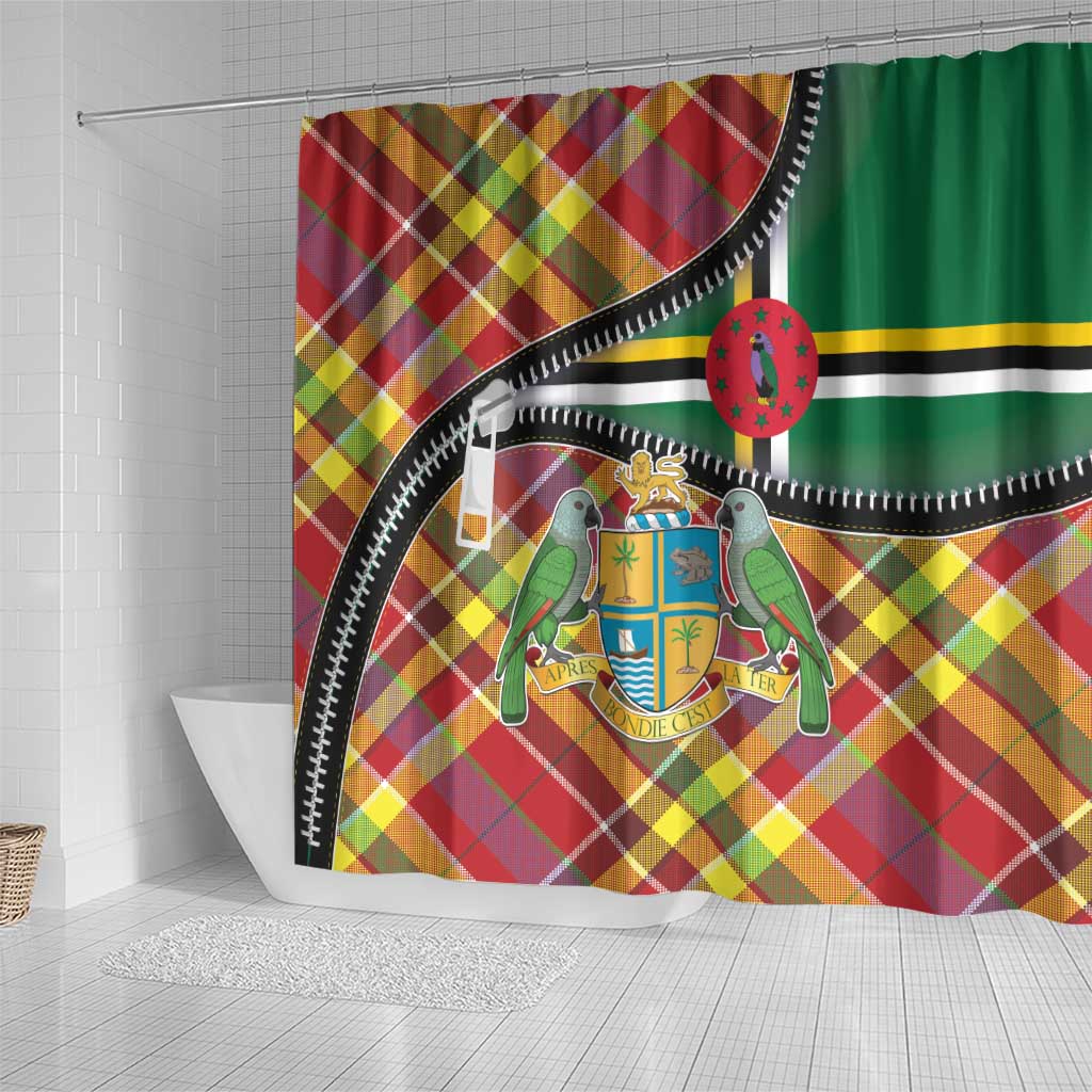 Dominica Creole Day Shower Curtain Madras Pattern Zipper Stylized - Wonder Print Shop