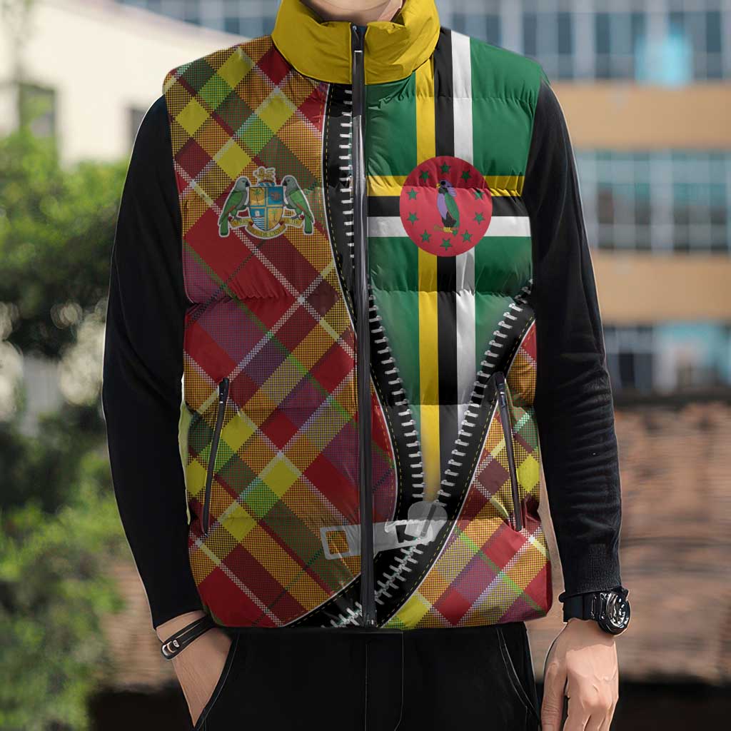 Dominica Creole Day Sleeveless Puffer Jacket Madras Pattern Zipper Stylized - Wonder Print Shop