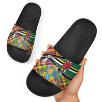 Dominica Creole Day Slide Sandals Madras Pattern Zipper Stylized - Wonder Print Shop