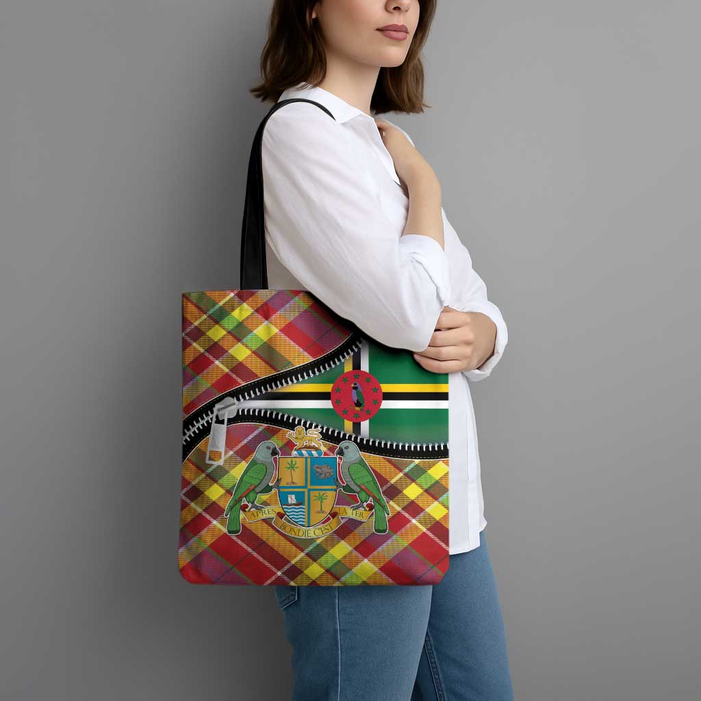 Dominica Creole Day Tote Bag Madras Pattern Zipper Stylized - Wonder Print Shop