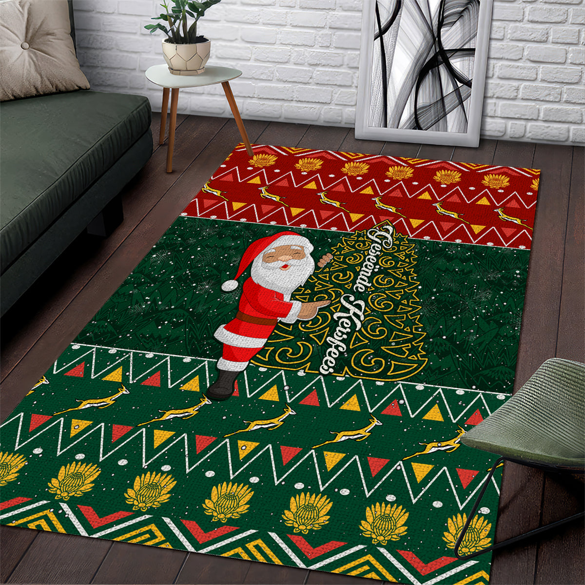 Custom South Africa Christmas Area Rug Geseende Kersfees Santa Claus African Pattern - Wonder Print Shop