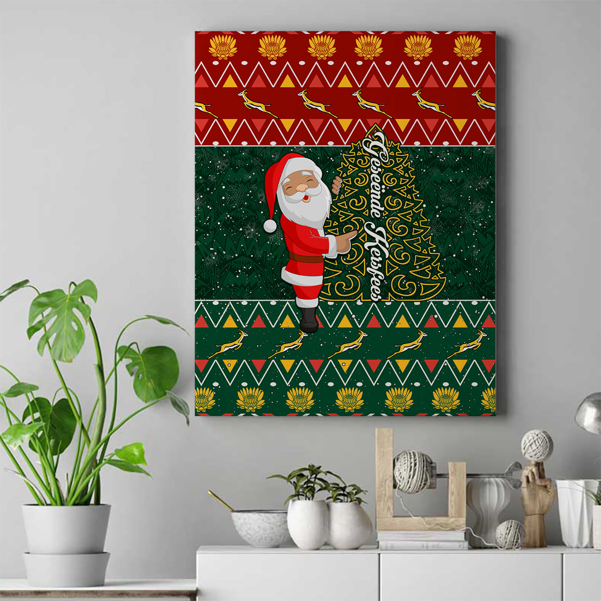 Custom South Africa Christmas Canvas Wall Art Geseende Kersfees Santa Claus African Pattern - Wonder Print Shop