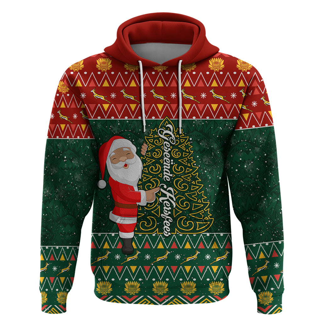 Custom South Africa Christmas Hoodie Geseende Kersfees Santa Claus African Pattern - Wonder Print Shop