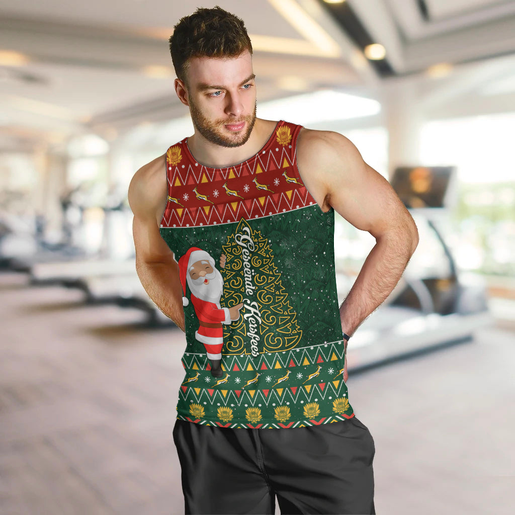 Custom South Africa Christmas Men Tank Top Geseende Kersfees Santa Claus African Pattern - Wonder Print Shop