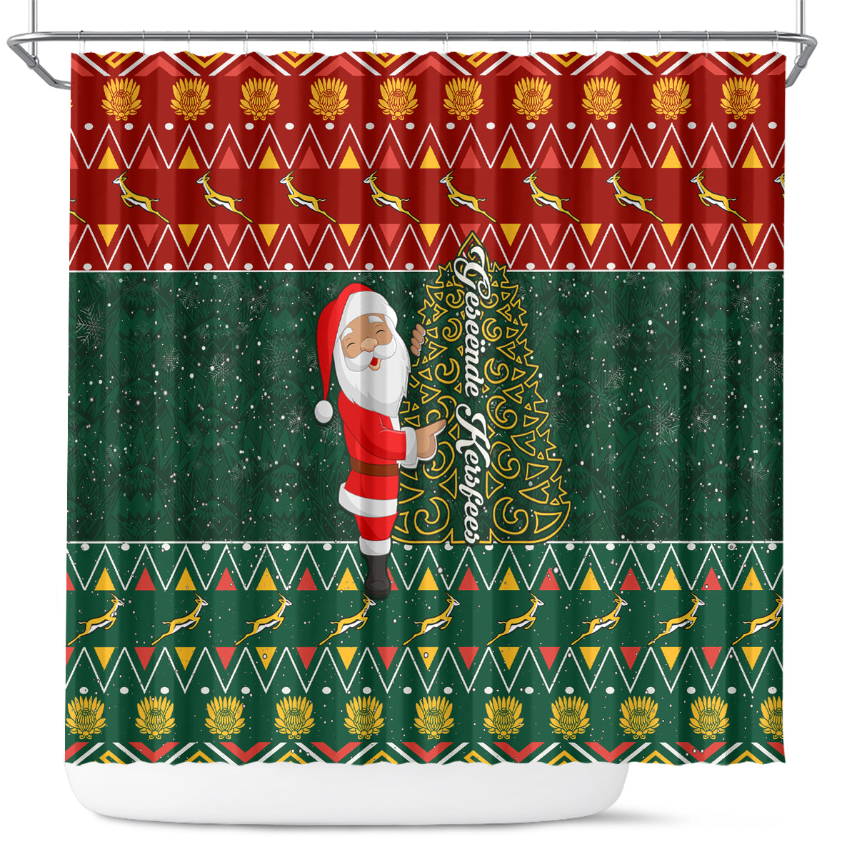 custom-south-africa-christmas-shower-curtain-geseende-kersfees-santa-claus-african-pattern