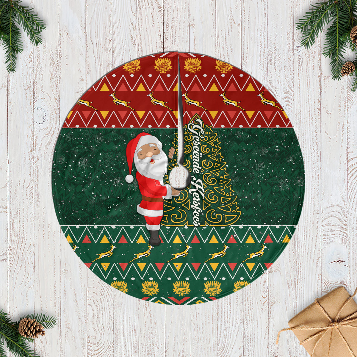 South Africa Christmas Tree Skirt Geseende Kersfees Santa Claus African Pattern - Wonder Print Shop