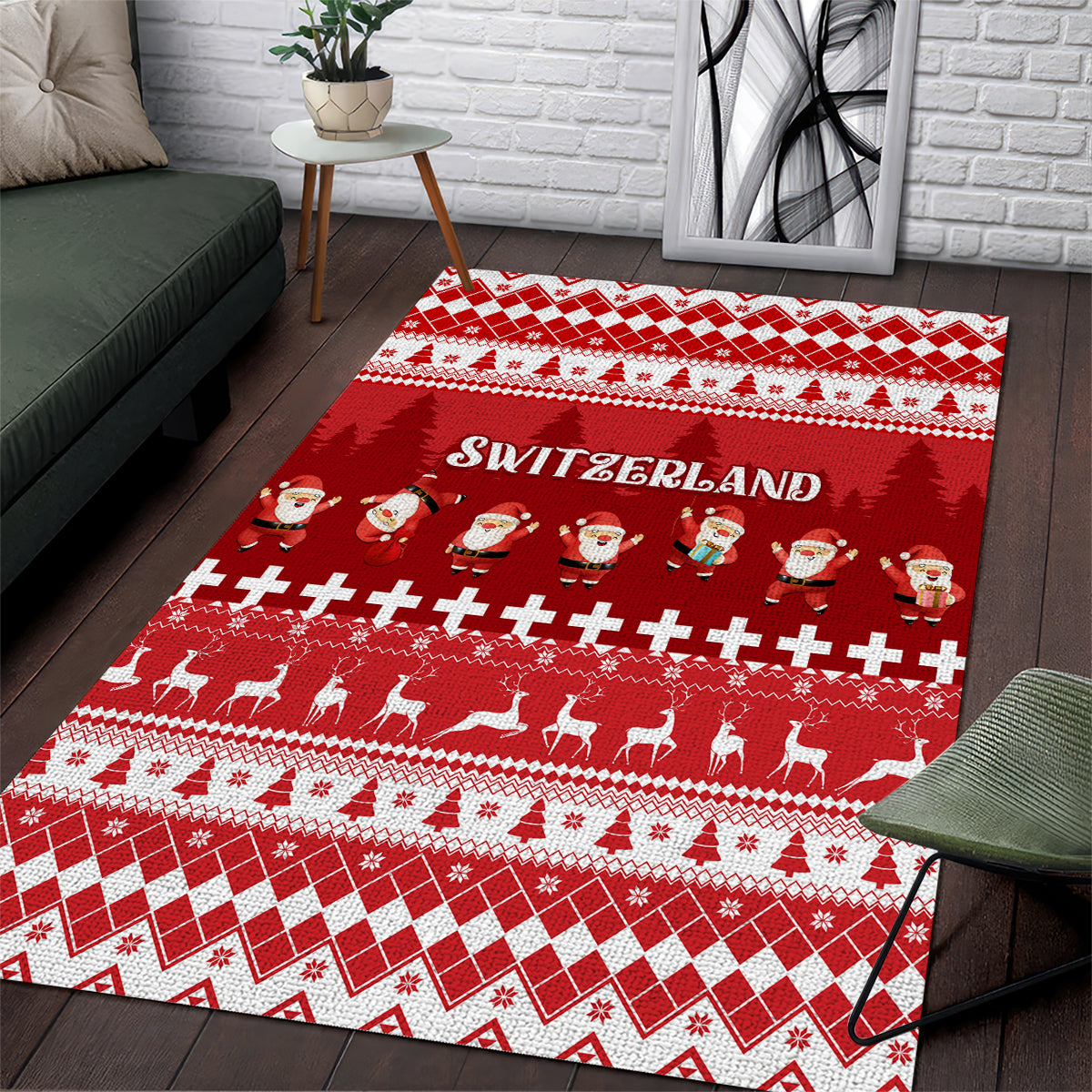 Custom Switzerland Christmas Area Rug Merry Christmas Funny Santa Claus - Wonder Print Shop