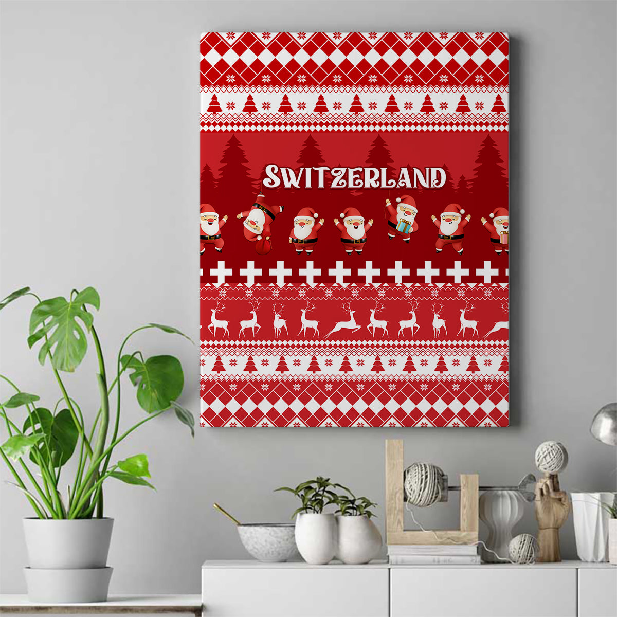 Custom Switzerland Christmas Canvas Wall Art Merry Christmas Funny Santa Claus - Wonder Print Shop