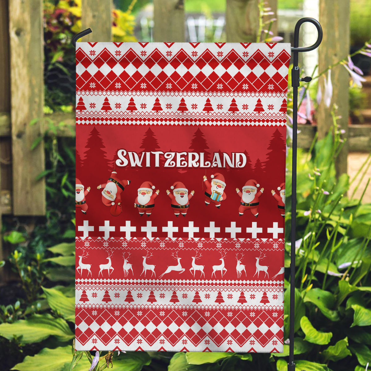 Custom Switzerland Christmas Garden Flag Merry Christmas Funny Santa Claus - Wonder Print Shop