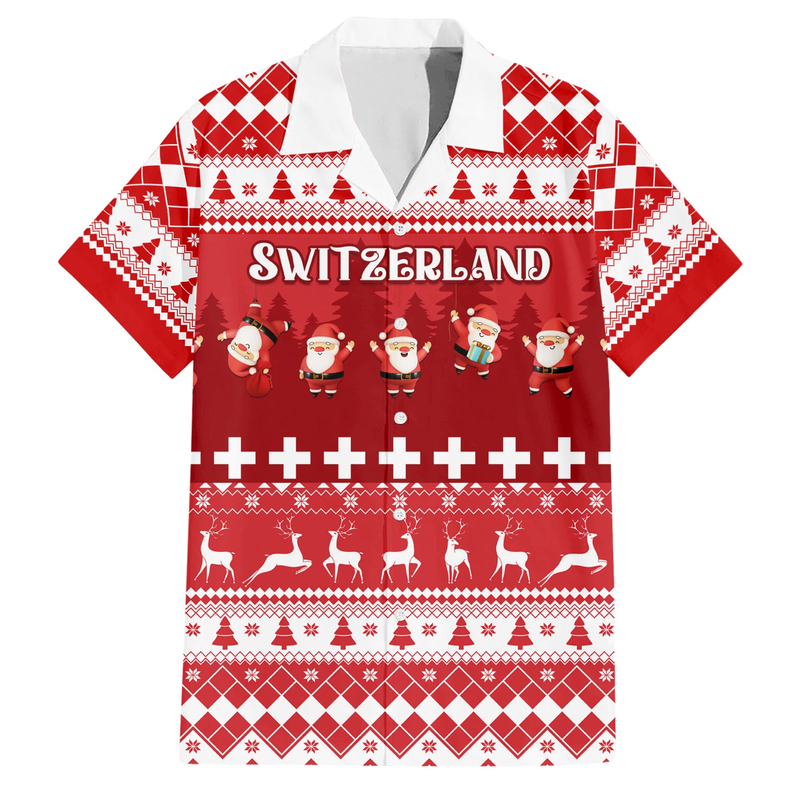 Custom Switzerland Christmas Hawaiian Shirt Merry Christmas Funny Santa Claus - Wonder Print Shop