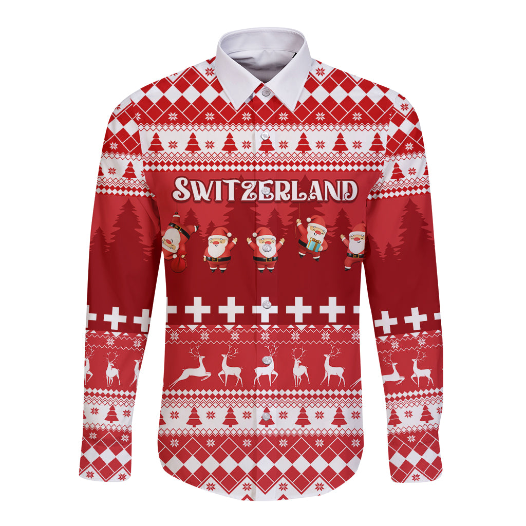 Custom Switzerland Christmas Long Sleeve Button Shirt Merry Christmas Funny Santa Claus - Wonder Print Shop