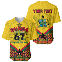 Two yellow Ghana baseball jerseys: front GHANA print and back YOUR TEXT with flag pattern