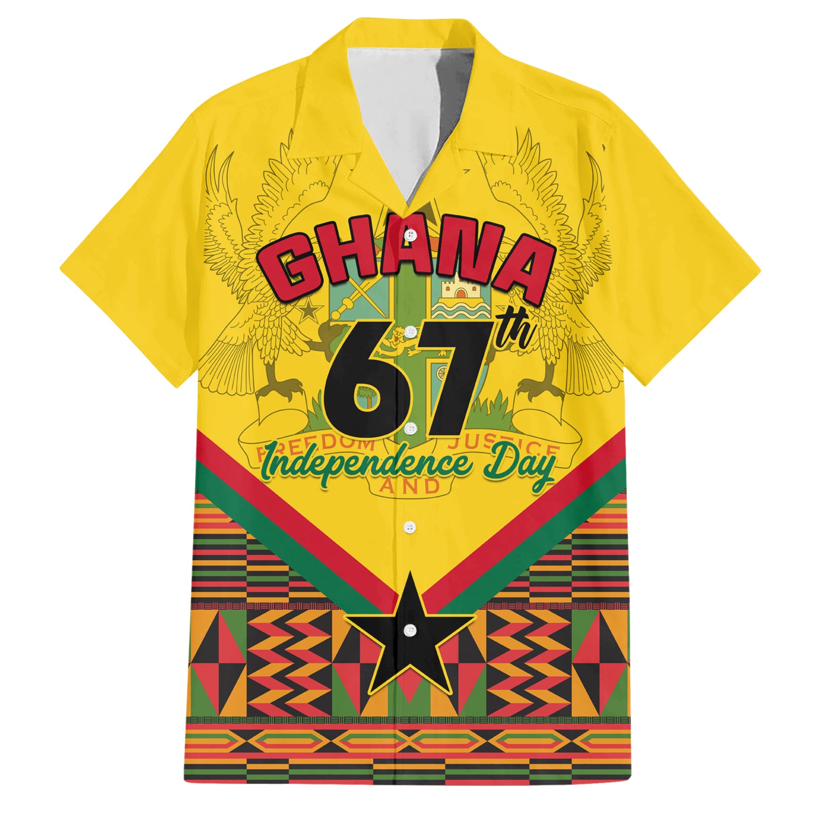 Ghana Independence Day Hawaiian Shirt Freedom and Justice African Pattern