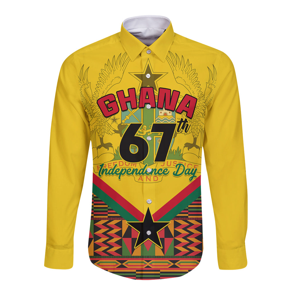 Ghana Independence Day Long Sleeve Button Shirt Freedom and Justice African Pattern