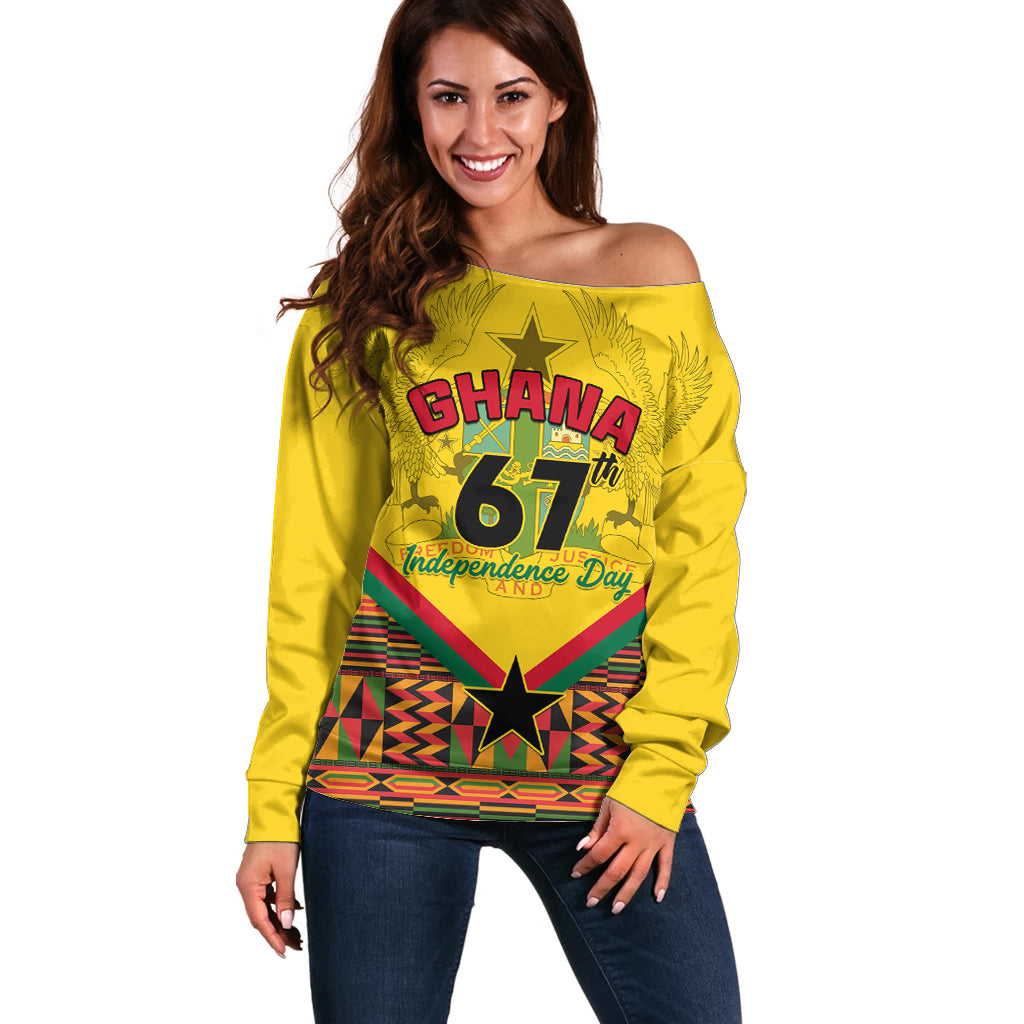 Ghana Independence Day Off Shoulder Sweater Freedom and Justice African Pattern