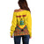 Ghana Independence Day Off Shoulder Sweater Freedom and Justice African Pattern