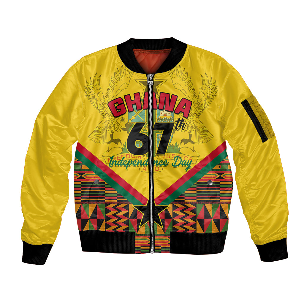 Ghana Independence Day Sleeve Zip Bomber Jacket Freedom and Justice African Pattern