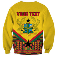 Yellow unisex sweatshirt with back graphic: 'YOUR TEXT', wings, and star on patterned shield