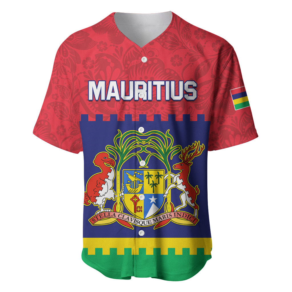 Mauritius Independence Day Baseball Jersey Stella Clavisque Maris Indici Foral Pattern