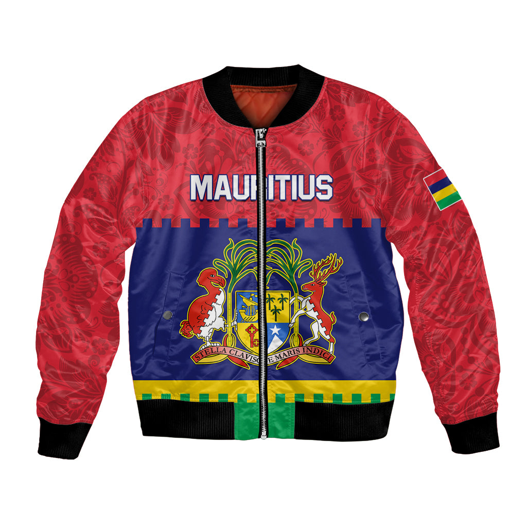 Mauritius Independence Day Bomber Jacket Stella Clavisque Maris Indici Foral Pattern