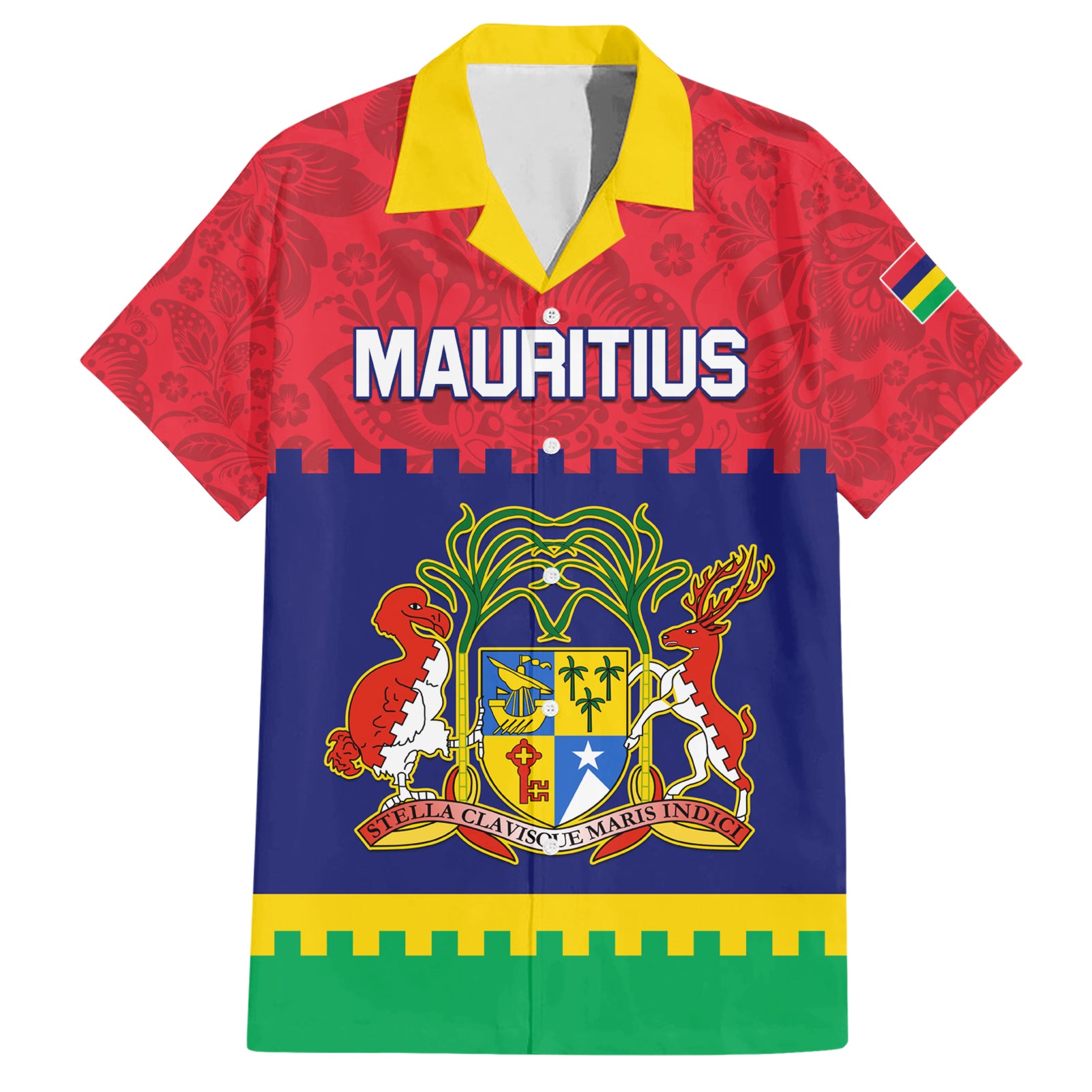 Mauritius Independence Day Hawaiian Shirt Stella Clavisque Maris Indici Foral Pattern