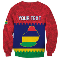 Red unisex sweatshirt with 'YOUR TEXT' and colored map graphic on back