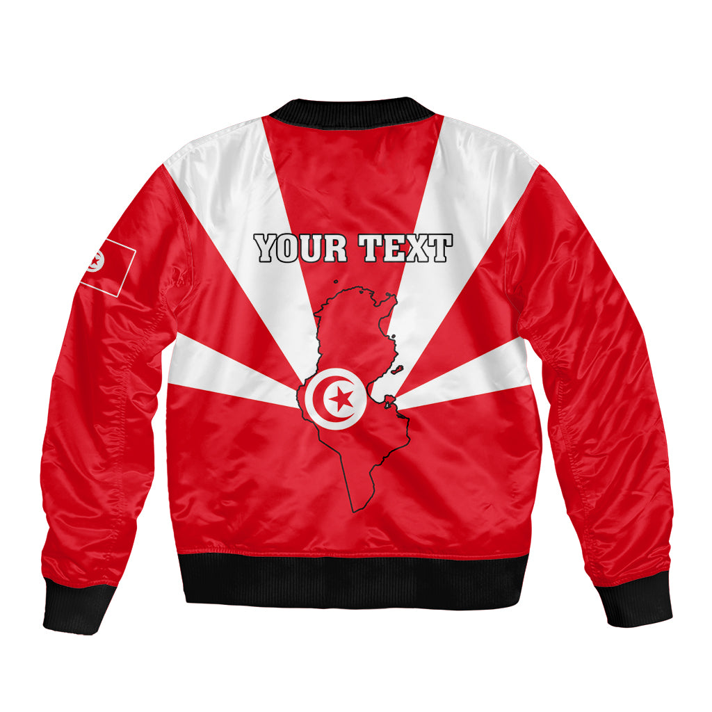 Red and white bomber jacket with back Tunisia map emblem and YOUR TEXT print