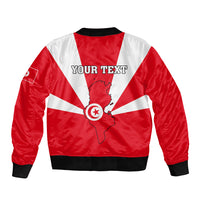 Red and white bomber jacket with back Tunisia map emblem and YOUR TEXT print