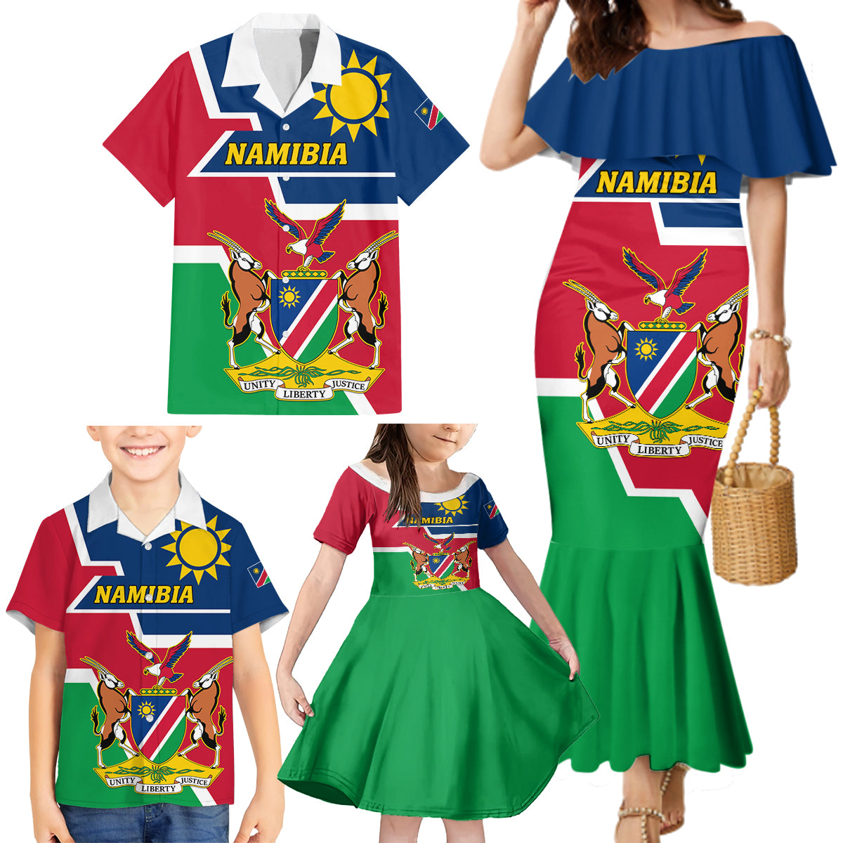 Namibia Independence Day Family Matching Mermaid Dress and Hawaiian Shirt Coat Of Arms Unique Style - Wonder Print Shop