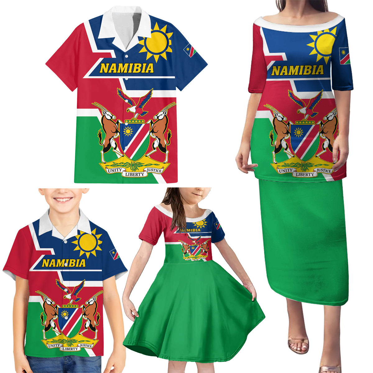 Namibia Independence Day Family Matching Puletasi and Hawaiian Shirt Coat Of Arms Unique Style - Wonder Print Shop