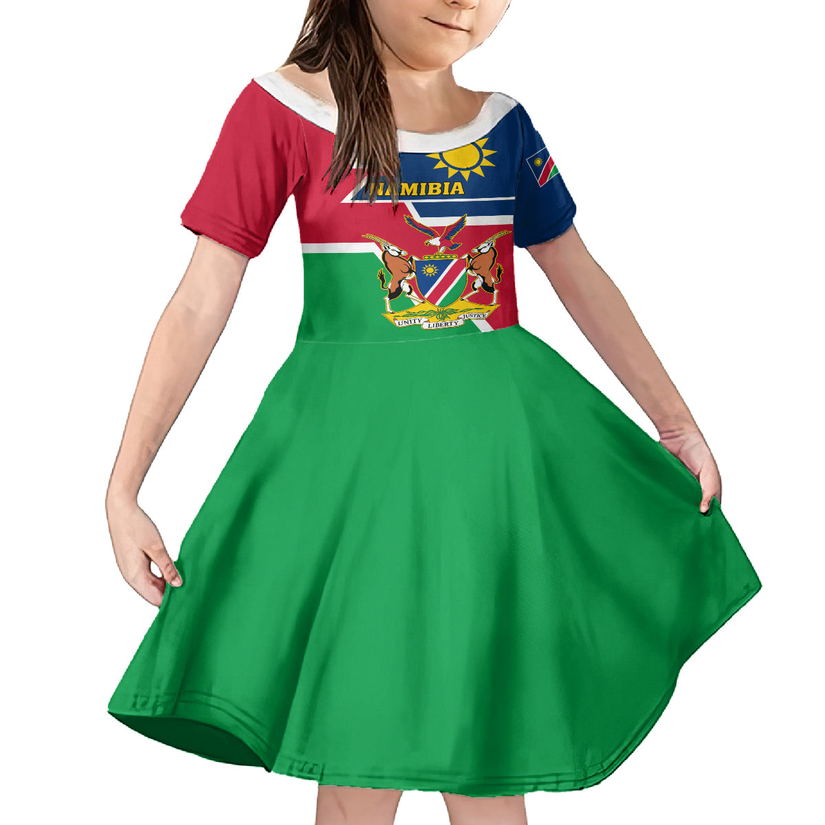 Namibia Independence Day Kid Short Sleeve Dress Coat Of Arms Unique Style - Wonder Print Shop