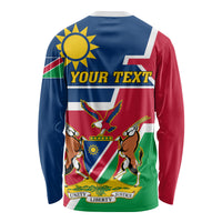 Unisex long-sleeve shirt with Namibia coat of arms flag graphic, back with 'YOUR TEXT'