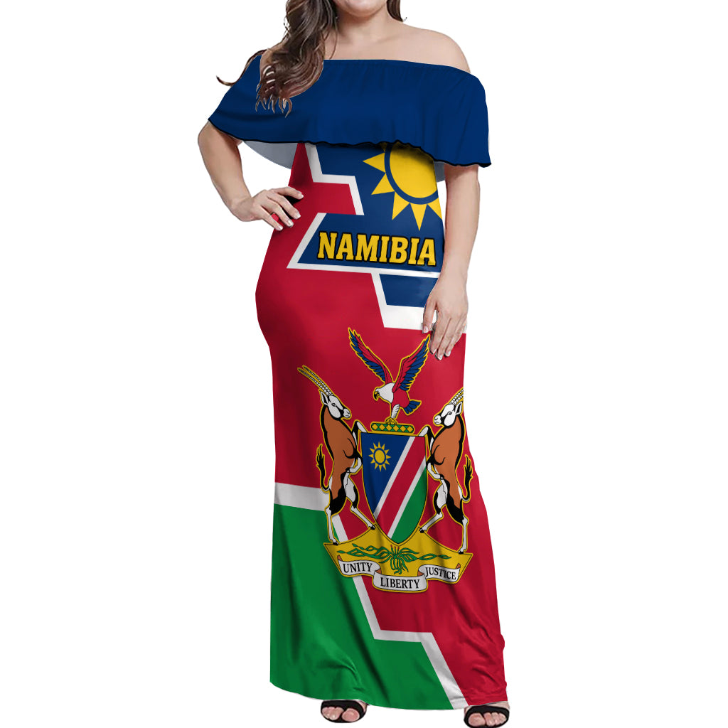 Namibia Independence Day Off Shoulder Maxi Dress Coat Of Arms Unique Style - Wonder Print Shop