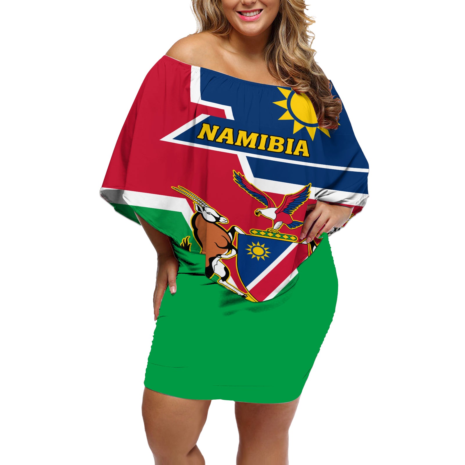 Namibia Independence Day Off Shoulder Short Dress Coat Of Arms Unique Style - Wonder Print Shop