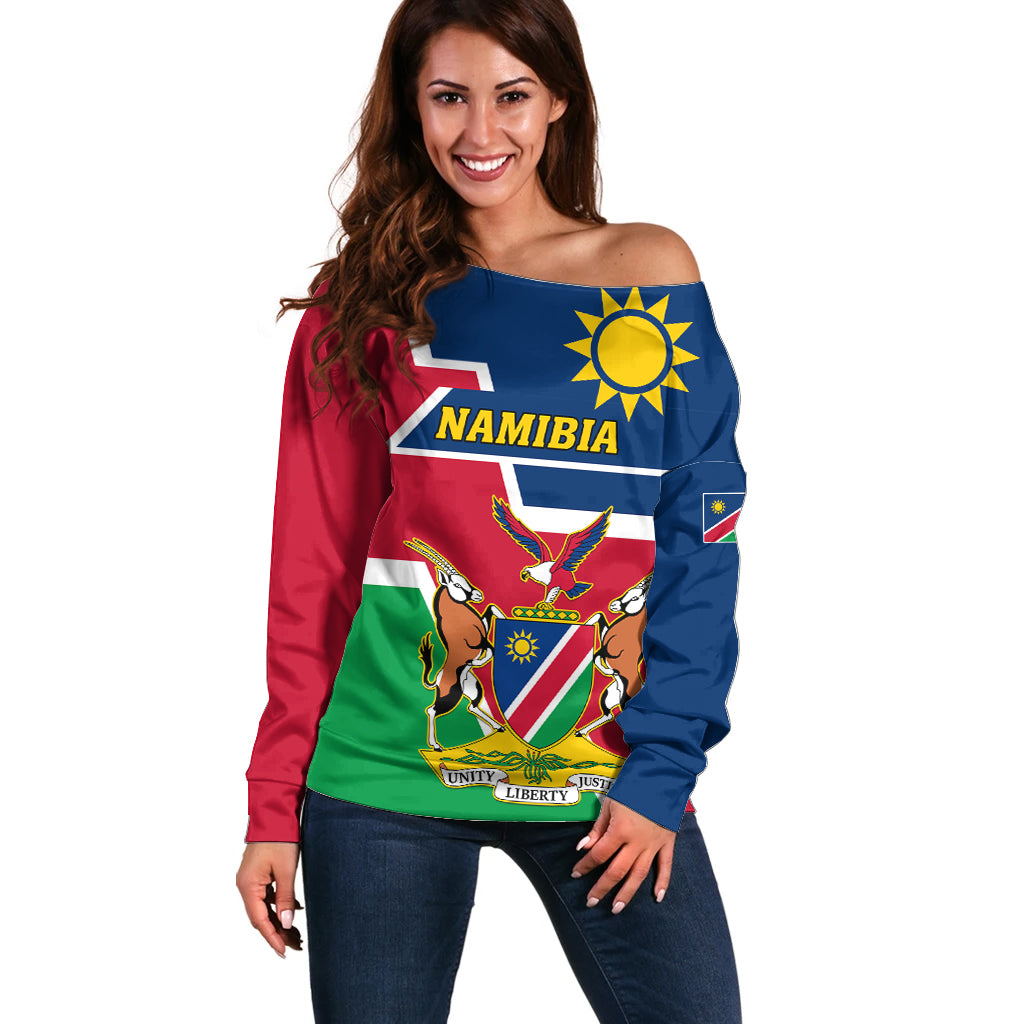 Namibia Independence Day Off Shoulder Sweater Coat Of Arms Unique Style - Wonder Print Shop