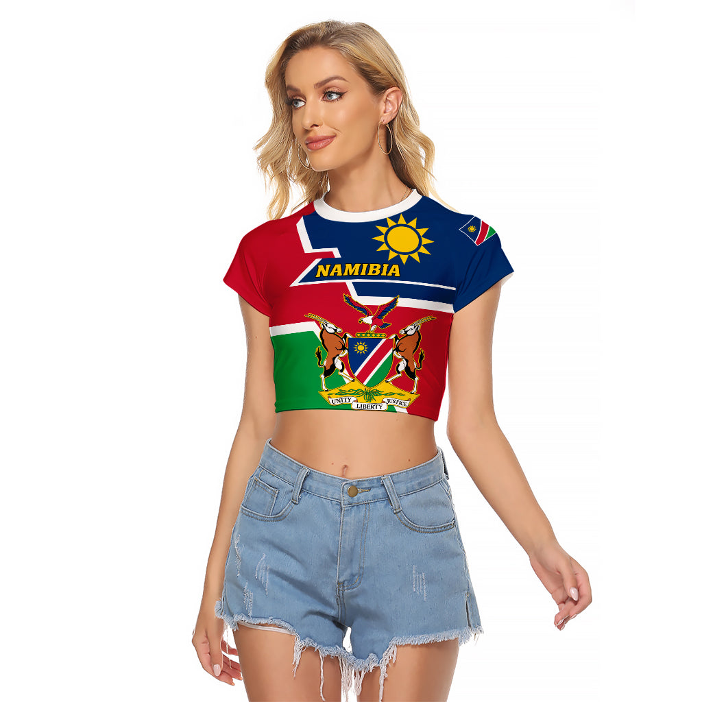 Namibia Independence Day Raglan Cropped T Shirt Coat Of Arms Unique Style - Wonder Print Shop