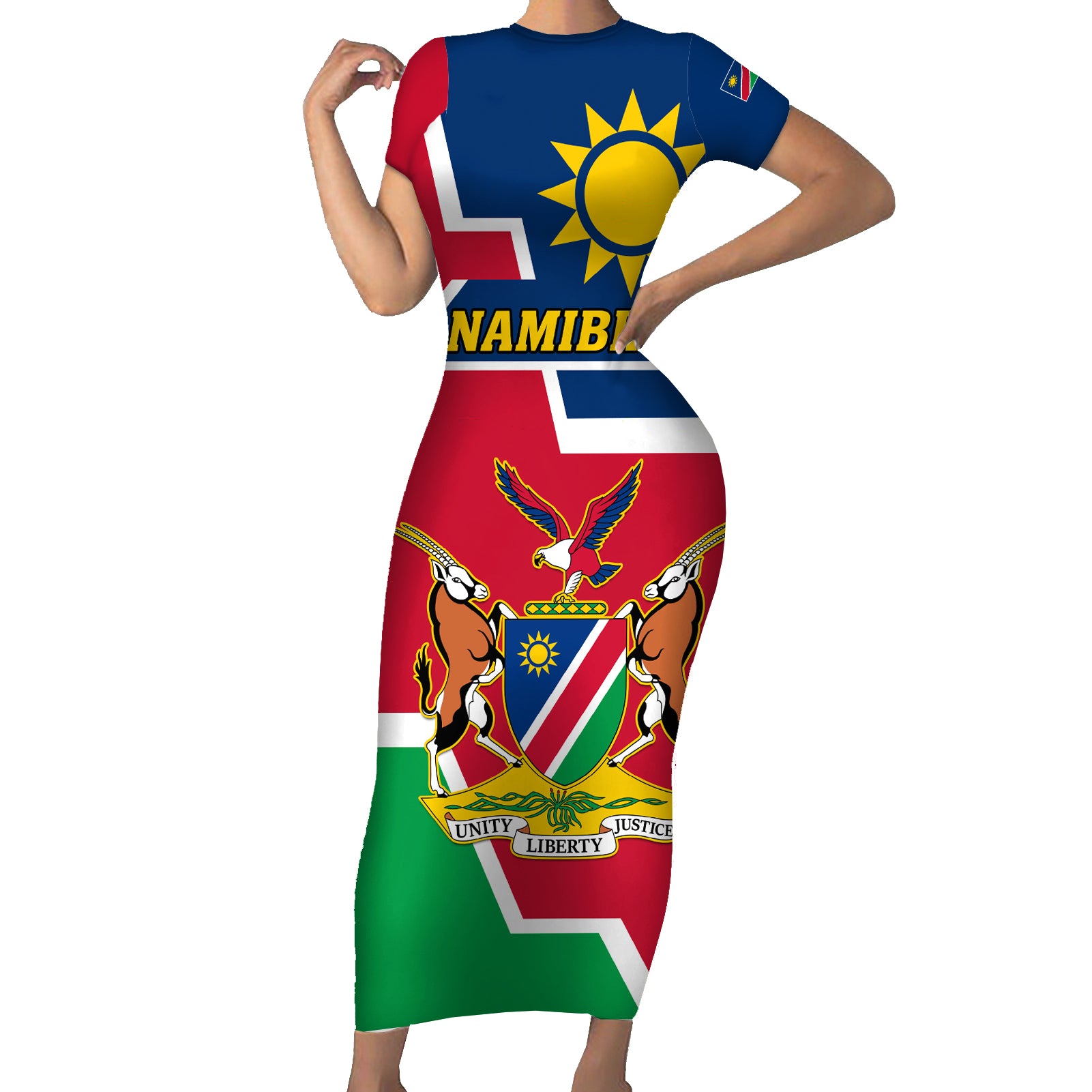 Namibia Independence Day Short Sleeve Bodycon Dress Coat Of Arms Unique Style