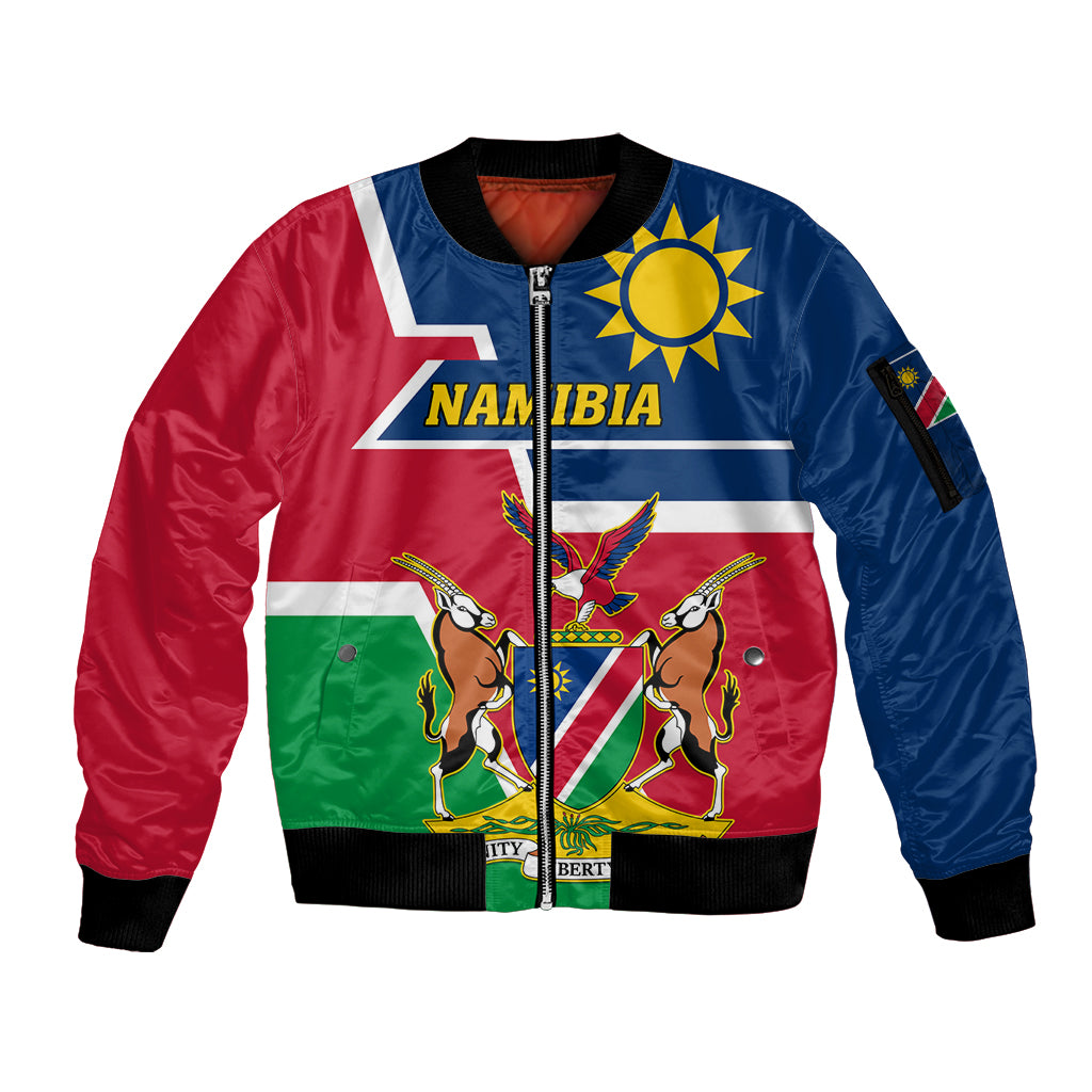 Namibia Independence Day Sleeve Zip Bomber Jacket Coat Of Arms Unique Style