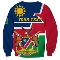 Unisex crewneck sweatshirt with coat of arms and 'YOUR TEXT' on multicolor flag