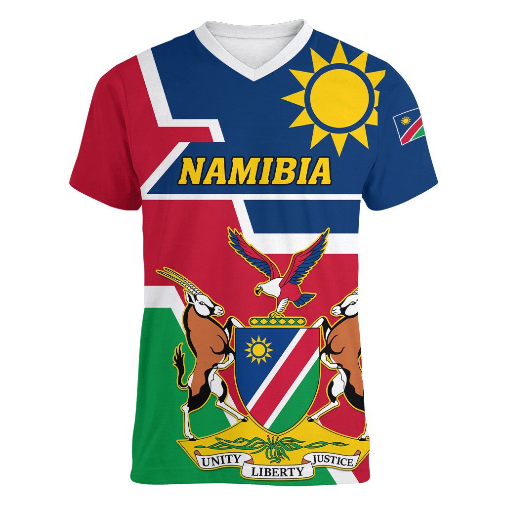 Namibia Independence Day Women V Neck T Shirt Coat Of Arms Unique Style - Wonder Print Shop