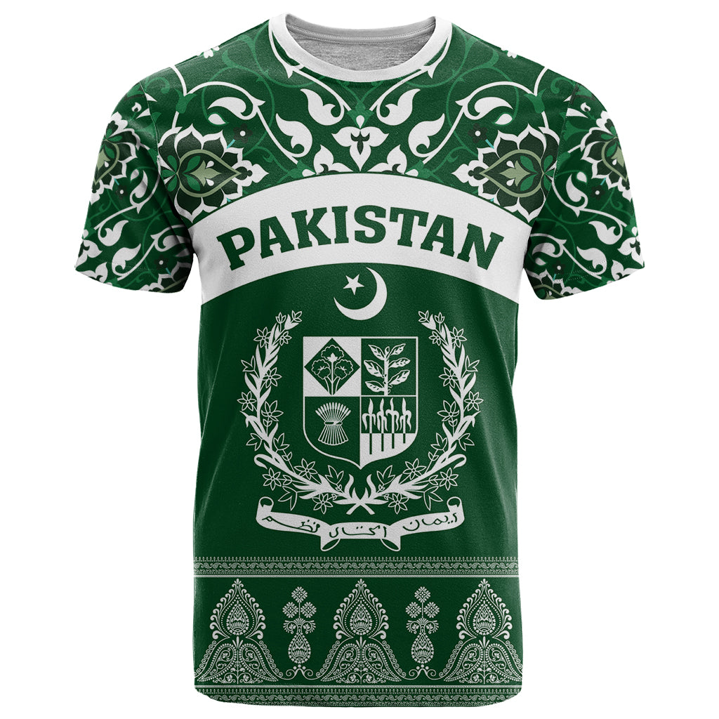 Pakistan Day T Shirt Coat Of Arms Mix Islamic Pattern