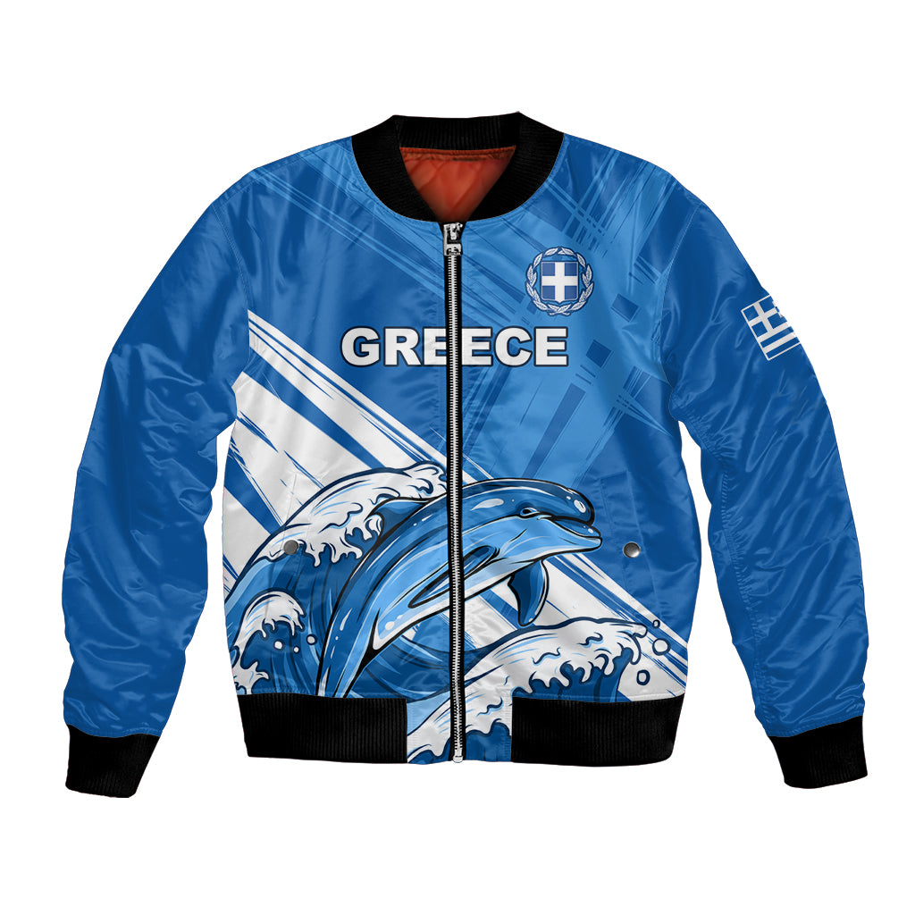 Greece Independence Day Bomber Jacket Eleftheria i Thanatos Dolphin Jumping - Wonder Print Shop