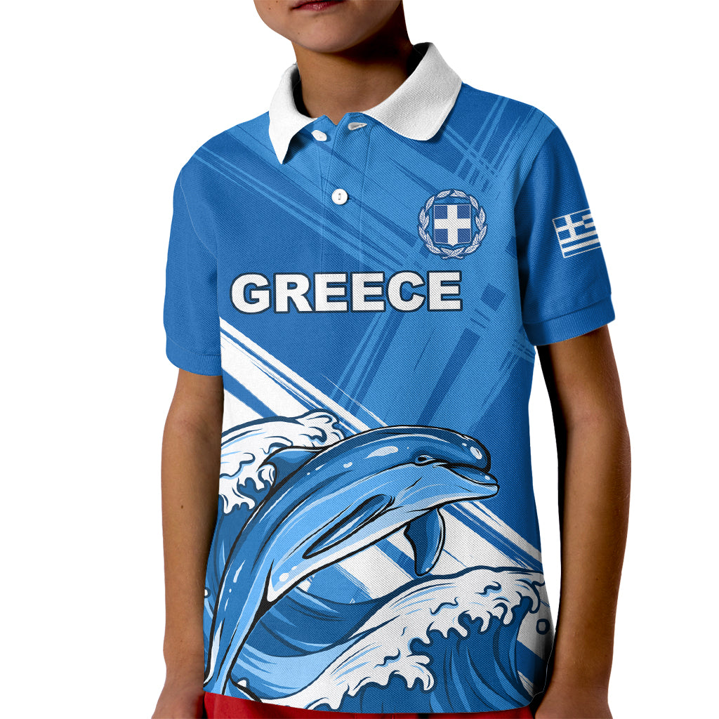 Greece Independence Day Kid Polo Shirt Eleftheria i Thanatos Dolphin Jumping - Wonder Print Shop