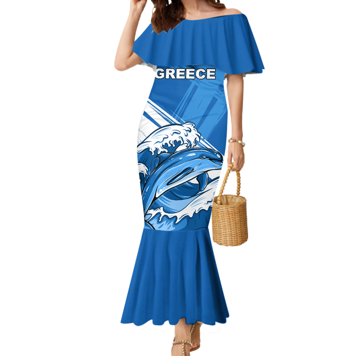 Greece Independence Day Mermaid Dress Eleftheria i Thanatos Dolphin Jumping - Wonder Print Shop